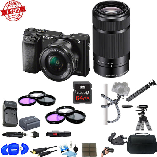 Sony Alpha A6000 Mirrorless Digital Camera with 16-50mm and 55-210mm Lens Bundle and 64GB Deluxe Accessory Kit