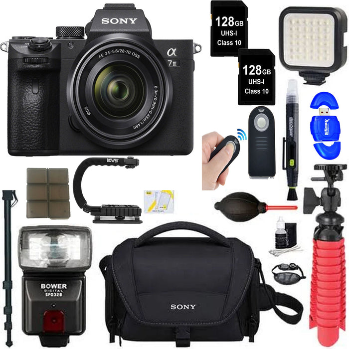 Sony Alpha a7 III Mirrorless Digital Camera USA w/ 28-70mm Lens | 256GB Memory &amp; Flash Accessory Bundle