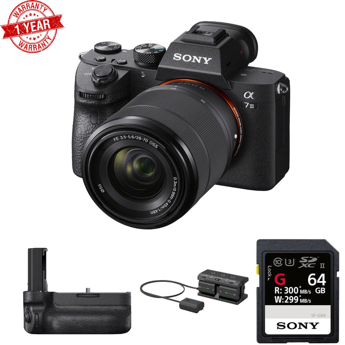 Sony Alpha a7 III Mirrorless Digital Camera USA with 28-70mm Lens and Vertical Grip Kit