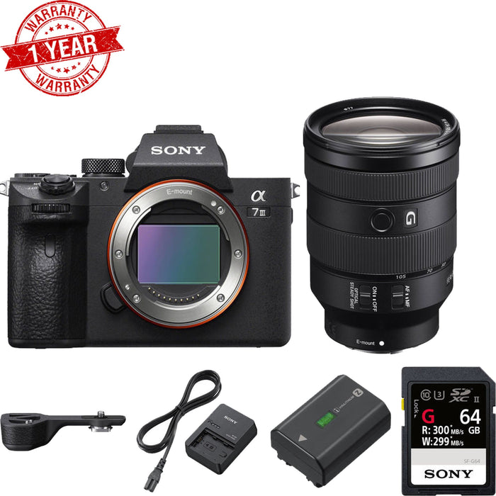 Sony Alpha a7 III Mirrorless Digital Camera USA with 24-105mm Lens and Grip Extension Kit