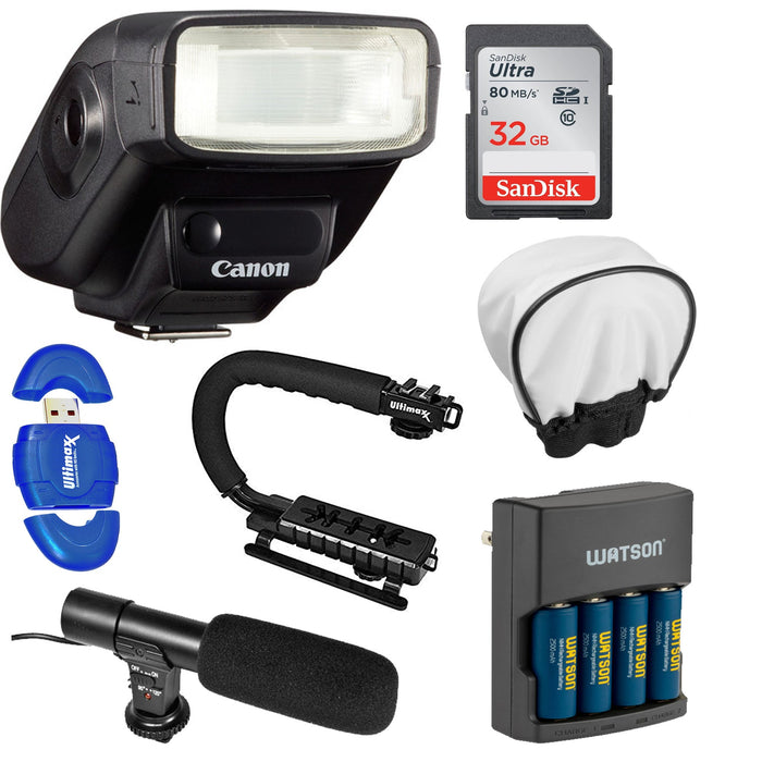 Canon TTL 270EX II Speedlite Flash, Microphone and Bracket Bundle