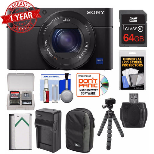 New Sony Cyber-Shot DSC-RX100 IV 4K Wi-Fi Digital Camera with 64GB Card + Battery &amp; Charger + Case + Flex Tripod + Kit