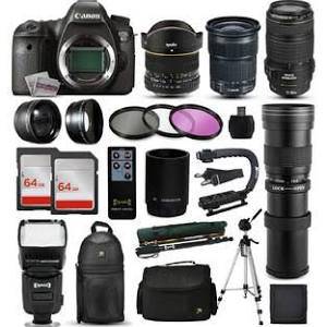 Canon EOS 6D DSLR Camera + 70-300mm is USM + 6.5mm Fisheye + 24-105mm STM + 450-1600mm + Case + 128GB Bundle