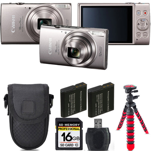 Canon PowerShot IXUS 285/ELPH 360 Camera (Mix Colors) Extra Battery Tripod Case -16GB Kit