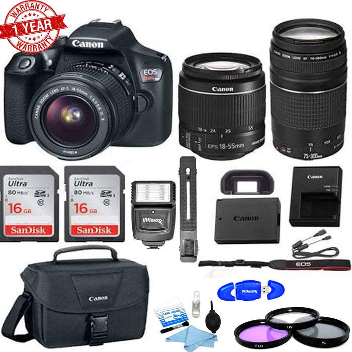 Canon EOS Rebel T6/2000D DSLR Camera with 18-55mm Lens &amp; 75-300mm lenses with 32GB MCs Essential Package