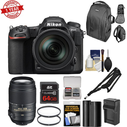 Nikon D500 Wi-Fi 4K Digital SLR Camera &amp; 16-80mm VR Lens + 64GB Card + Backpack + Battery &amp; Charger + Filters + More