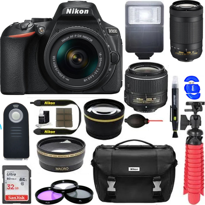 Nikon D5600 24.2 MP DSLR Camera + AF-P DX 18-55mm &amp; 70-300mm Ed VR + Accessory Bundle