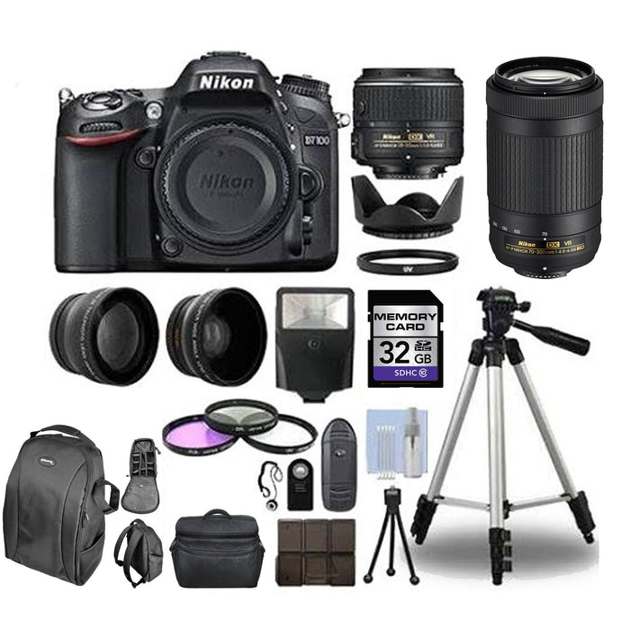 Nikon D7100 Digital SLR Camera ||4 Lens Kit: 18-55mm VR ||70-300mm VR ||32GB Bundle