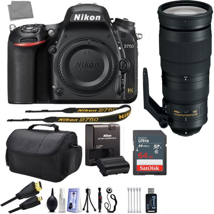 Nikon D750 DSLR Camera with AF-S NIKKOR 200-500mm f/5.6E ED Deluxe Bundle