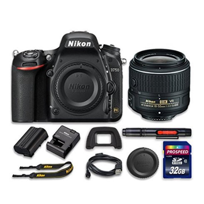 Nikon D750 Digital SLR Camera with Nikon AF-S DX NIKKOR 18-55mm f/3.5-5.6G VR II Lens 32 GB SD Card Cleaning Pen