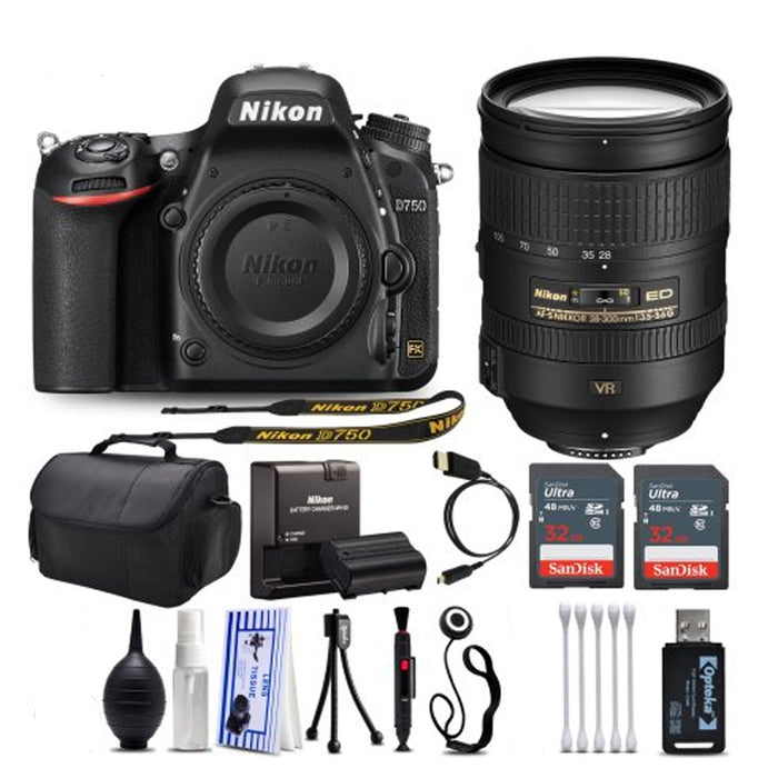 Nikon D750 Digital SLR Camera with w/ Nikon AF-S DX NIKKOR 28-300mm Lens 32 GB SD Card Cleaning Pen