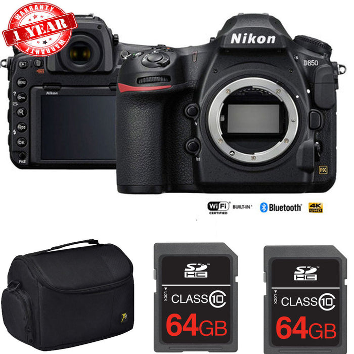 Nikon D850 45.7MP Full-Frame FX DSLR Camera (Body) with Dual 64GB Pro Memory Cards