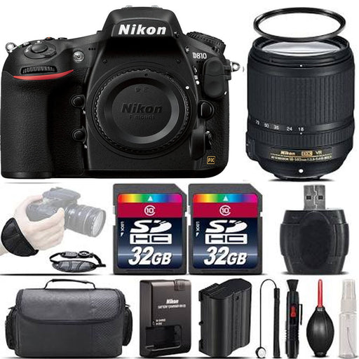 Nikon D810 DSLR 36.3MP FX Camera + Nikon 18-140mm VR Lens + Wrist Grip- 64GB Kit NIKD810KKA2