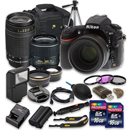 Nikon D810 Digital SLR Camera with 18-55mm f/3.5-5.6G VR II Lens + Nikon AF Zoom-NIKKOR 70-300mm f/4-5.6G Lens + Wideangle Lens + Telephoto Lens