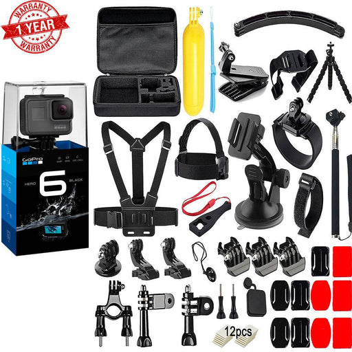 GoPro HERO6 Black 12 MP Waterproof Camera Accessories Kit w/ Carrying Case &amp; More