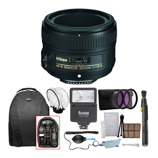 Nikon AF-S NIKKOR 50mm f/1.8G Lens with Camera Backpack and Accessory Bundle