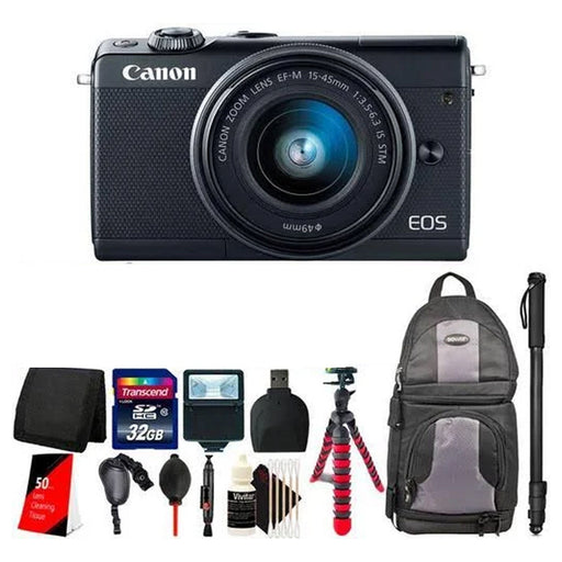 Canon Eos M100 Mirrorless Digital Camera with 15-45mm Lens w/ 62 Inches Monopod Accessory Kit