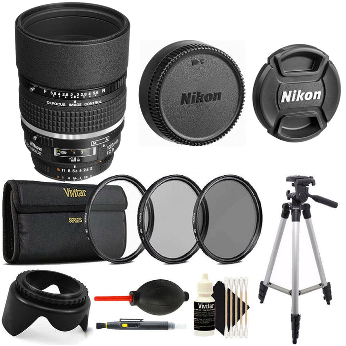 Nikon AF DC-Nikkor 105mm f/2D Telephoto Lens Tripod Bundle