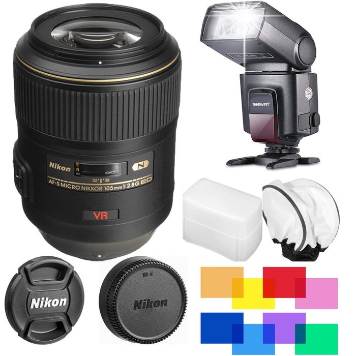 Nikon 105mm f/2.8G ED-IF AF-S VR Micro NIKKOR Lens Flash Bundle