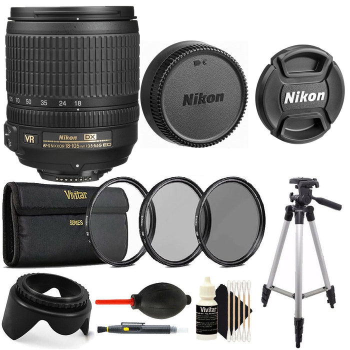 Nikon AF-S DX NIKKOR 18-105mm f/3.5-5.6G ED VR Lens Tripod Bundle