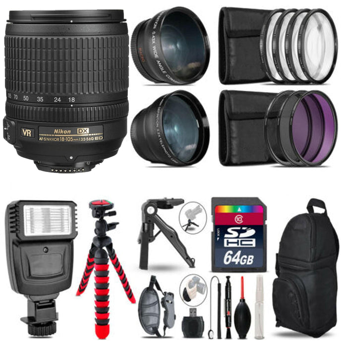 Nikon AF-S DX NIKKOR 18-105mm f/3.5-5.6G ED VR Lens Mega Bundle