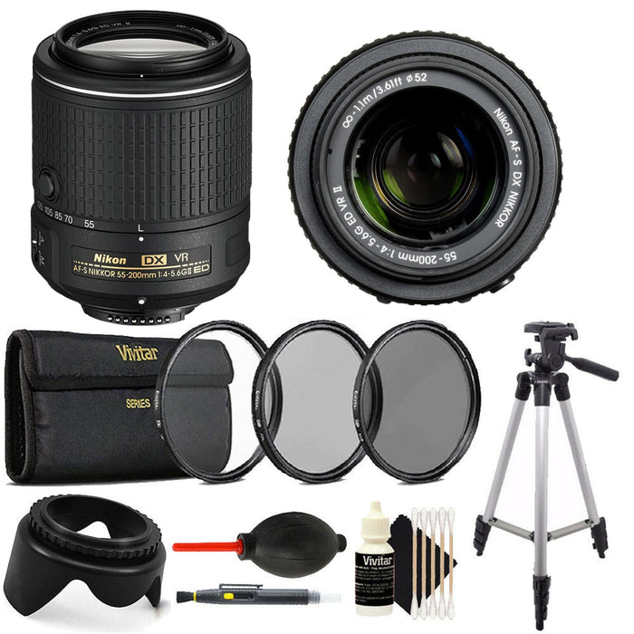 Nikon AF-S DX NIKKOR 55-200mm f/4-5.6G ED VR II Lens Tripod Bundle