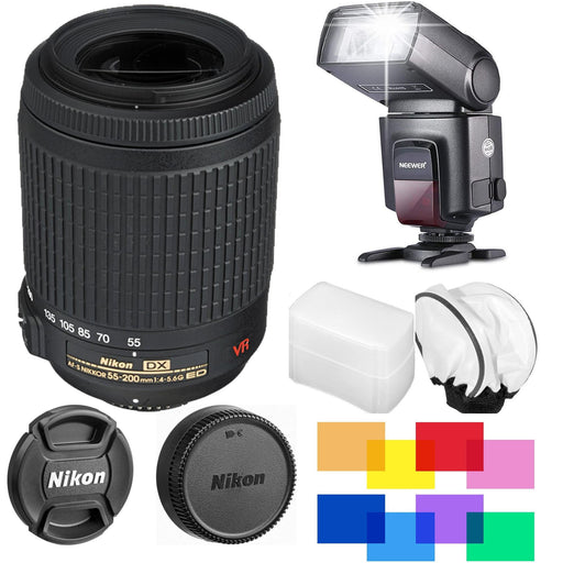 Nikon AF-S DX Zoom-NIKKOR 55-200mm f/4-5.6G ED Lens Flash Bundle