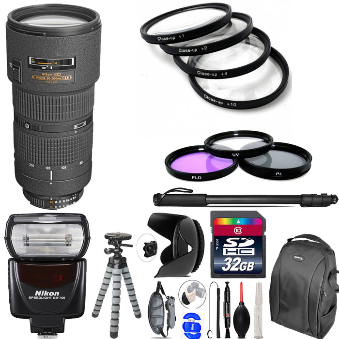 Nikon AF Zoom-NIKKOR 80-200mm f/2.8D ED Lens Flash Bundle