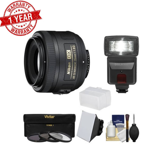 Nikon AF-S 35mm f/1.8 G DX AF-S Nikkor Lens with 3 Filters Flash &amp; 2 Diffusers Kit