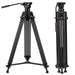 NJA 74 inch Video Tripod System, Pro Heavy Duty Aluminum Tripod with 360 Degree Fluid Head and Mid-Level Spreader