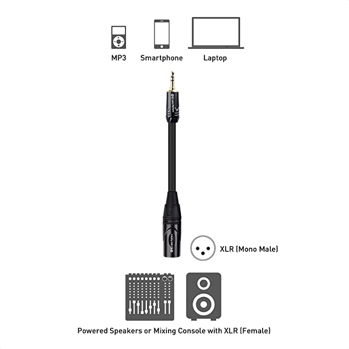 Cable Matters (1/8 Inch) 3.5mm to XLR Cable 3 ft Male to Male (XLR to 3.5mm Cable, XLR to 1/8 Cable, 1/8 to XLR Cable)