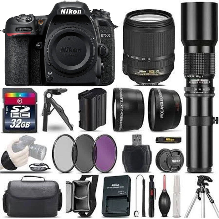 Nikon D7500 DSLR Camera with 18-140mm Lens &amp; 500mm Preset Lens Supreme Bundle