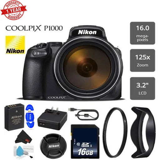 Nikon Coolpix P1000 16MP 125x Super-Zoom Digital Camera + 16GB Starter Kit