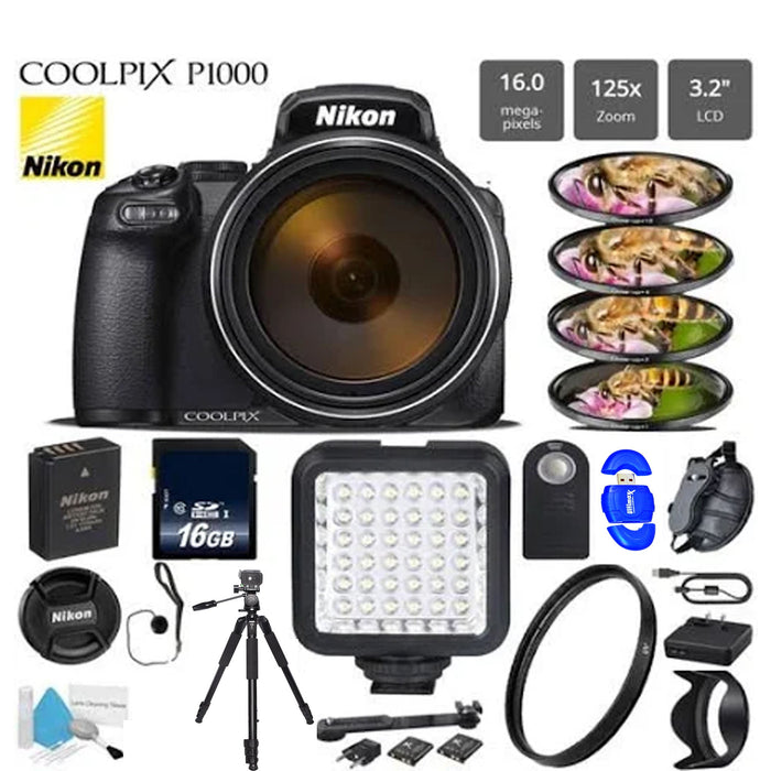 Nikon Coolpix P1000 16MP 125x Super-Zoom Digital Camera w/16GB| LED Light &amp; More