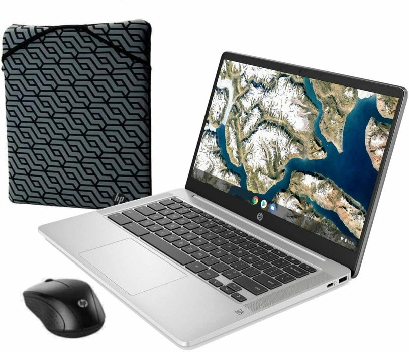 HP 14 Chromebook Bundle Intel Celeron 1080p Bonus Sleeve Wireless Mouse