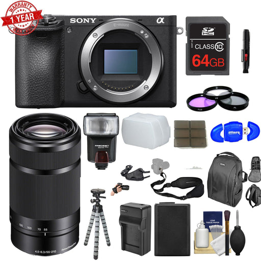 Sony Alpha a6500 24.2MP Wi-Fi Mirrorless Camera w/ 55-210mm Zoom Lens (Black) Deluxe Kit