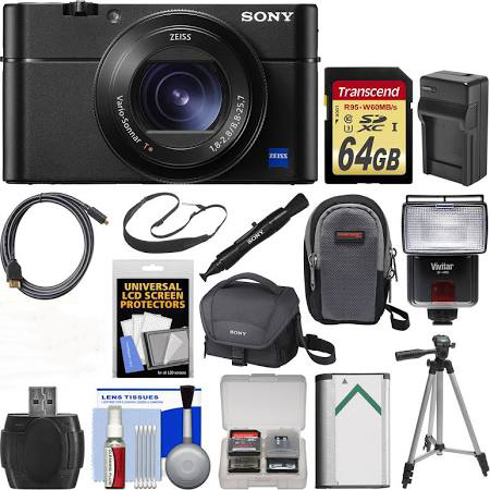 Sony Cyber-Shot DSC-RX100 VA 4K Wi-Fi Digital Camera with 64GB Card + Case + Flash + Battery &amp; Charger + Tripod + Strap + Kit