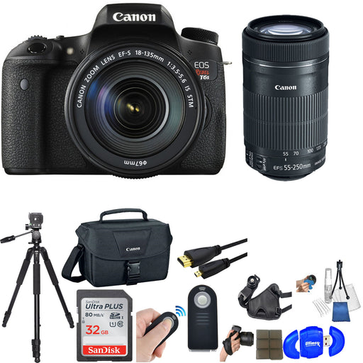 Canon EOS Rebel T6s DSLR Camera with EF-S 55-250mm F4-5.6 Lens + 64GB SDXC Card + Case + Saver Bundle