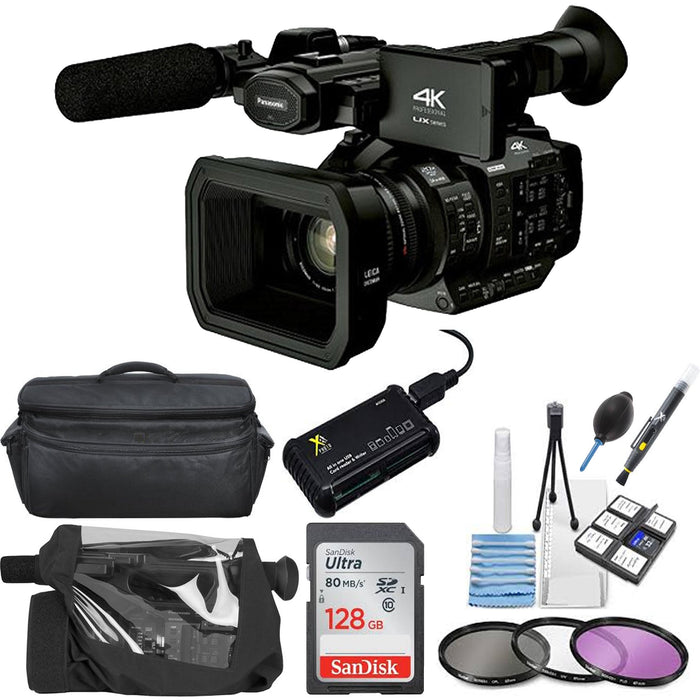 Panasonic AG-UX180 4K Premium Professional Camcorder with Rain Protection| Case | Sandisk 128GB Memory Card | More