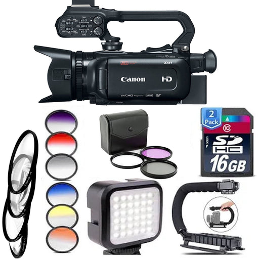 Canon XA11 Compact Full HD Camcorder with HDMI and Composite Output + 6PC Graduated Color Filter + LED - 32GB Kit