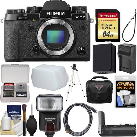 Fujifilm X-T2 4K Wi-Fi Digital Camera Body + 64GB Card + Case + Flash + Diffuser + Battery &amp; Charger + Tripod + Kit