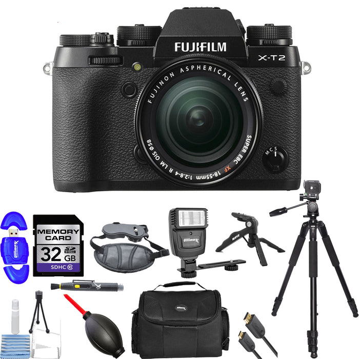 Fujifilm X-T2 Mirrorless Digital Camera with 18-55mm Lens | 32GB Memory Essential Package